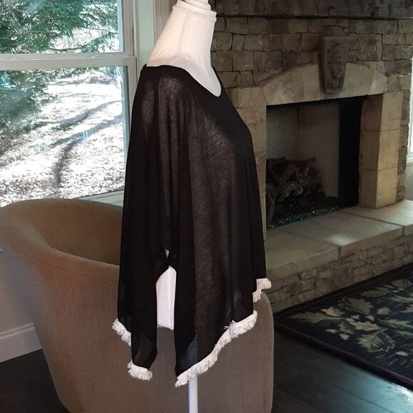 Black with White Trim Sweater Shrug - Picture 2 of 5
